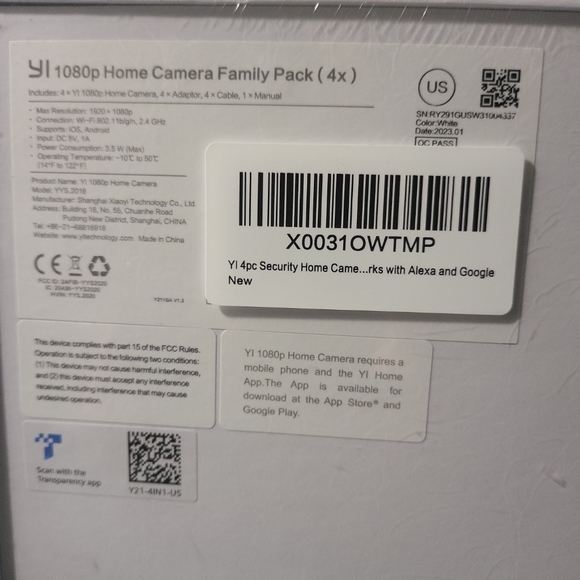 YI 4pc Security Home Camera, 1080p 2.4G WiFi Smart Indoor IP Cam with Night - Picture 8 of 8